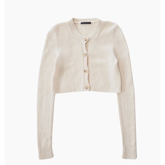 THEORY Cropped Knit Cream Cashmere Cardigan - Women's Sz Medium - Picture 1 of 5
